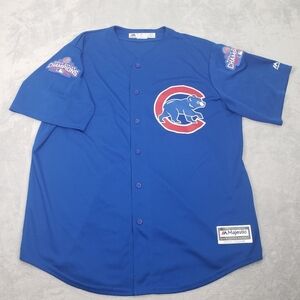 Cubs Cohen‎ 2016 World Series Majestic Cool Base Button Up Blue Jersey Men's XL